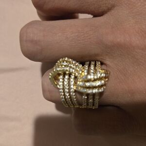 Intricate Gold and Silver Knot Ring with Gemstones - 21KGP DUABI JEWLERY